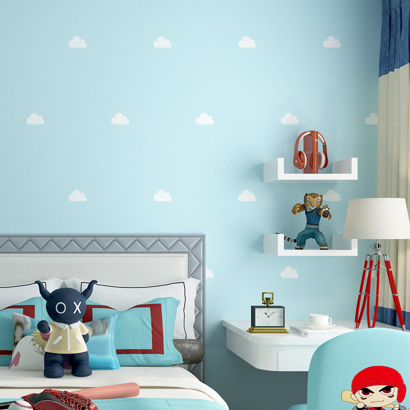 Sky and Cloud Wallpaper for Children's Bedroom 33-foot x 20.5-inch, Non-Pasted Blue Clearhalo 'Wall Decor' 'Wallpaper' 893041