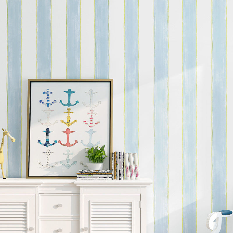 Contemporary Fresh Vertical Stripe Wallpaper for Girls or Boys Non-Pasted 33-foot x 20.5-inch Light Blue Clearhalo 'Wall Decor' 'Wallpaper' 893049