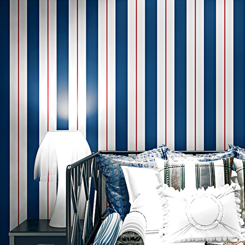 Vinyl Wallpaper for Kids with Horizontal Wide or Narrow Stripe, Multi-Colored, 33'L x 20.5"W Blue Clearhalo 'Wall Decor' 'Wallpaper' 893067