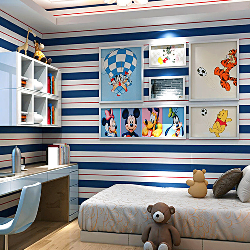 Vinyl Wallpaper for Kids with Horizontal Wide or Narrow Stripe, Multi-Colored, 33'L x 20.5"W Clearhalo 'Wall Decor' 'Wallpaper' 893068