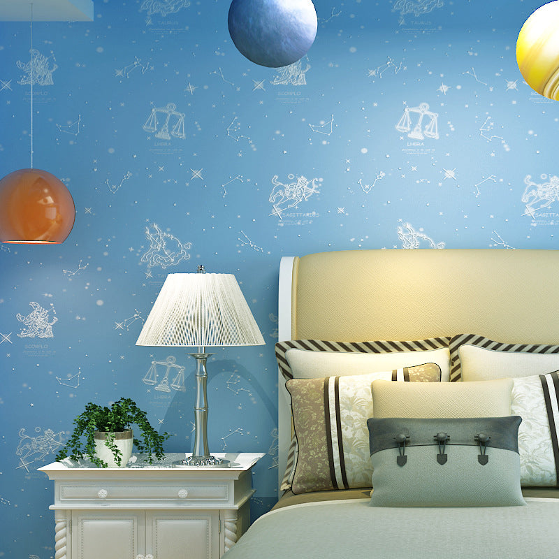 Modern Flock Star Non-Pasted Wallpaper for Kids' Bedroom, 20.5"W x 33'L Blue Clearhalo 'Wall Decor' 'Wallpaper' 893113