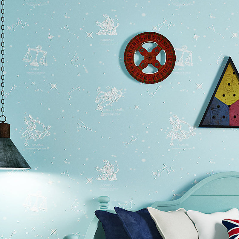 Modern Flock Star Non-Pasted Wallpaper for Kids' Bedroom, 20.5"W x 33'L Sky Blue Clearhalo 'Wall Decor' 'Wallpaper' 893118