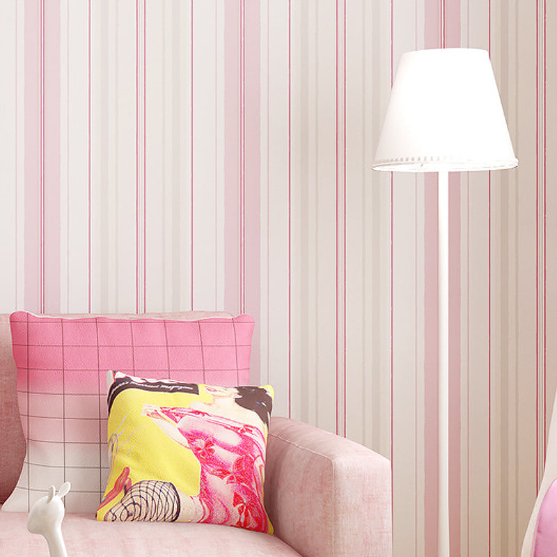 Vertical Stripe Non-Pasted Wallpaper for Children, 33'L x 20.5"W, Light Color Pink Clearhalo 'Wall Decor' 'Wallpaper' 893125