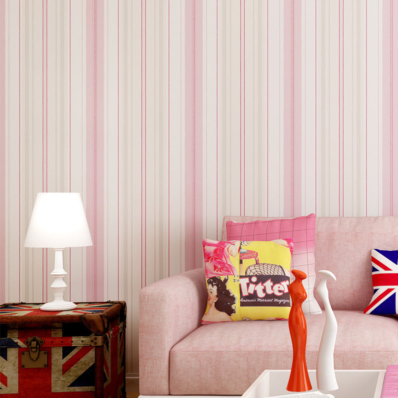 Vertical Stripe Non-Pasted Wallpaper for Children, 33'L x 20.5"W, Light Color Clearhalo 'Wall Decor' 'Wallpaper' 893126