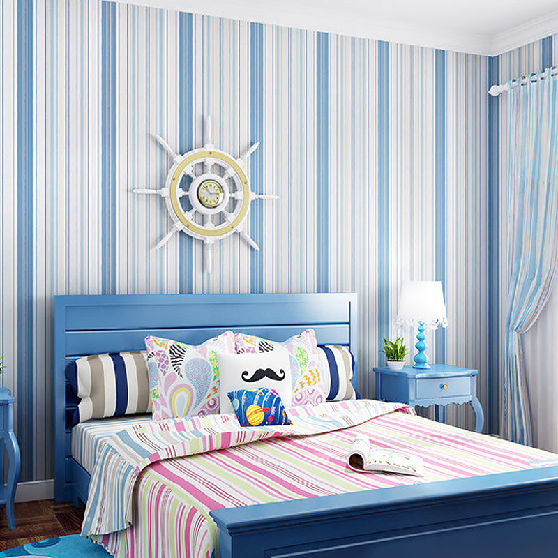 Vertical Stripe Non-Pasted Wallpaper for Children, 33'L x 20.5"W, Light Color Blue Clearhalo 'Wall Decor' 'Wallpaper' 893131