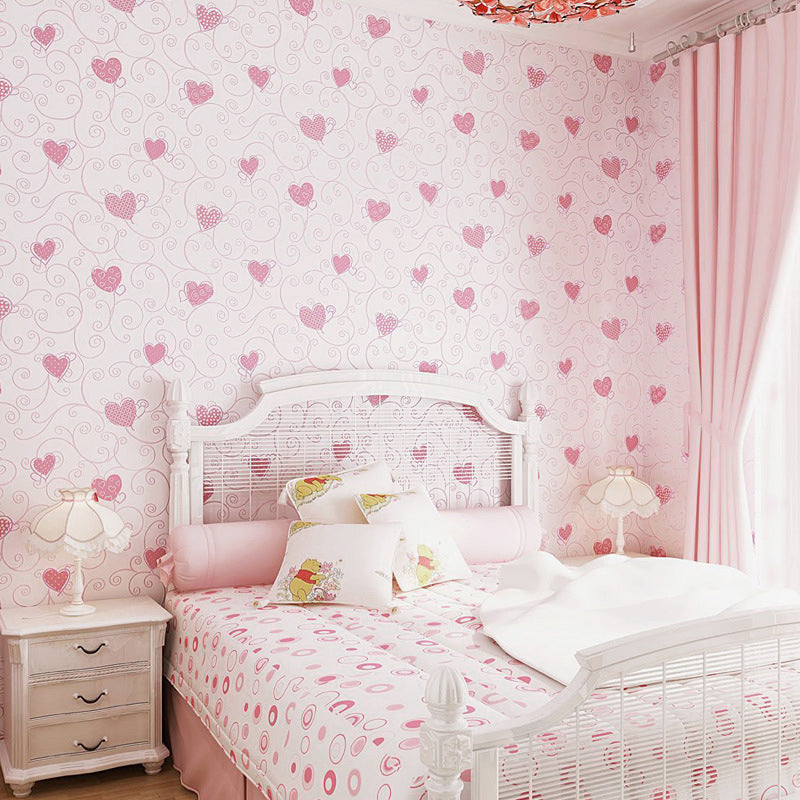 Embossed Heart Wallpaper for Children Non-Woven 20.5 in x 10 ft Romantic Contemporary Non-Pasted Wall Decor Clearhalo 'Wall Decor' 'Wallpaper' 893135