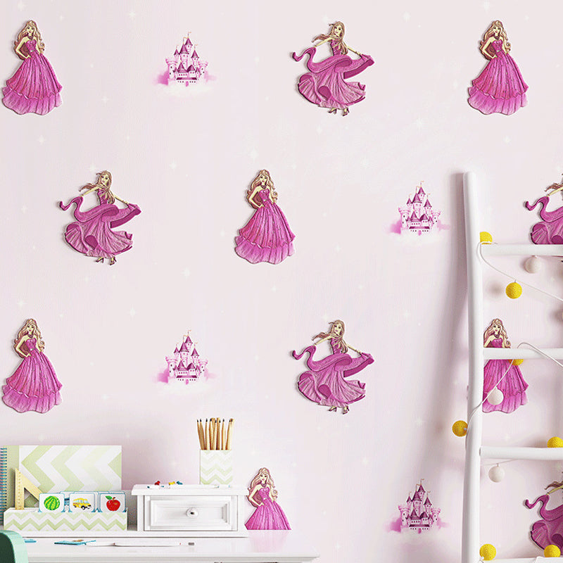 Princess Wallpaper for Girl Non-Woven 33'L x 20.5"W L Non-Pasted Character Wall Decor Purple Clearhalo 'Wall Decor' 'Wallpaper' 893147