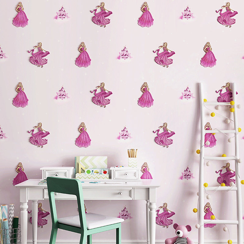 Princess Wallpaper for Girl Non-Woven 33'L x 20.5"W L Non-Pasted Character Wall Decor Clearhalo 'Wall Decor' 'Wallpaper' 893148