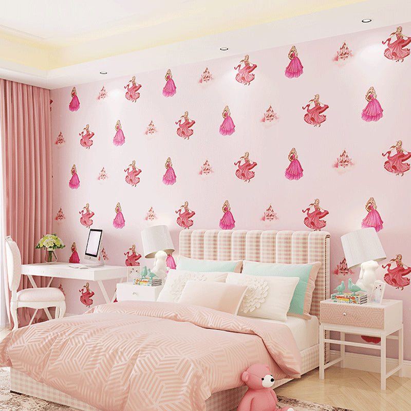 Princess Wallpaper for Girl Non-Woven 33'L x 20.5"W L Non-Pasted Character Wall Decor Pink Clearhalo 'Wall Decor' 'Wallpaper' 893151