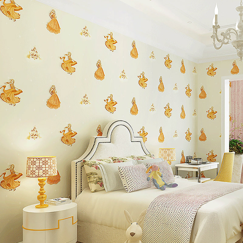 Princess Wallpaper for Girl Non-Woven 33'L x 20.5"W L Non-Pasted Character Wall Decor Yellow Clearhalo 'Wall Decor' 'Wallpaper' 893154