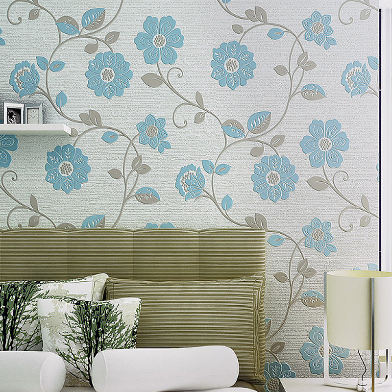 Non-Pasted Wallpaper with Blossoming Flower Design for Baby, 33 ft. x 20.5 in Blue Clearhalo 'Wall Decor' 'Wallpaper' 893179