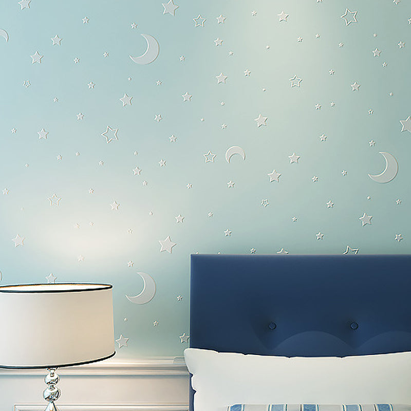 Kids' Bedroom Wallpaper Moon Star 20.5"W x 33'L, Non-Pasted Blue Clearhalo 'Wall Decor' 'Wallpaper' 893219