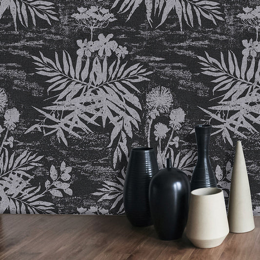 Contemporary Novelty Leave Wallpaper 33'L x 20.5"W Texture Non-Pasted in Black and White Black-White Clearhalo 'Modern wall decor' 'Modern' 'Wallpaper' Wall Decor' 893334