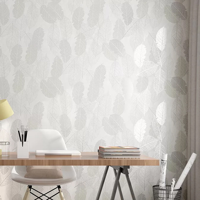 Contemporary Glossed Leaves Wallpaper Abstract Decorative Non-Pasted Wall Covering, 20.5-inch x 31-foot Light Gray Clearhalo 'Wall Decor' 'Wallpaper' 893372