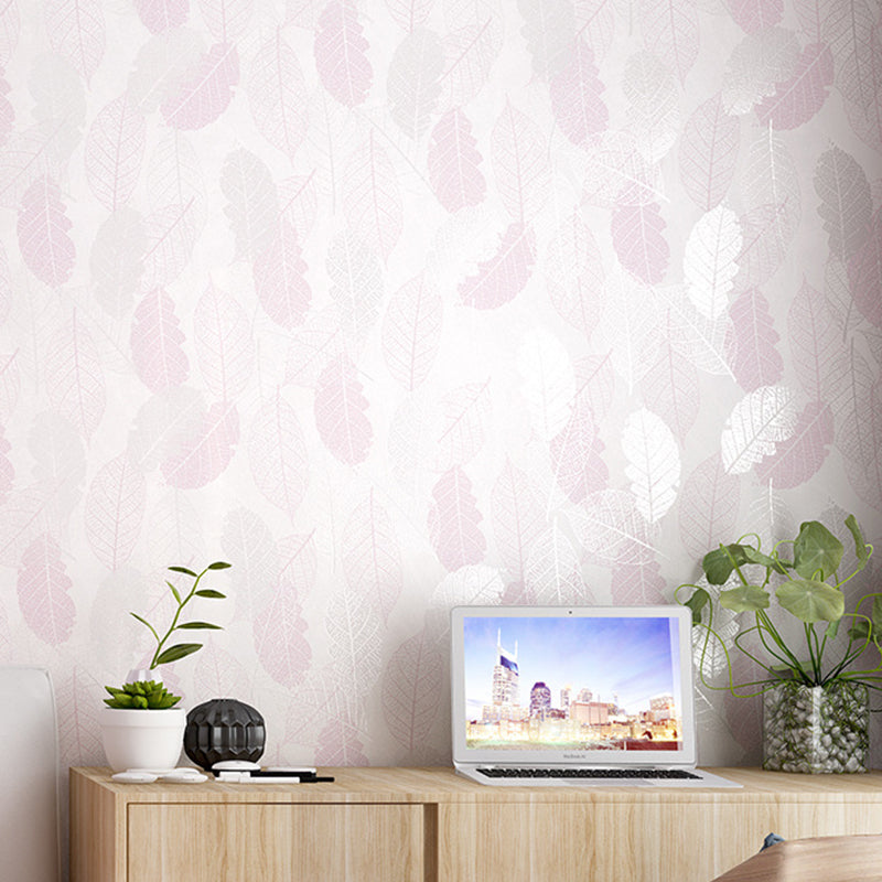 Contemporary Glossed Leaves Wallpaper Abstract Decorative Non-Pasted Wall Covering, 20.5-inch x 31-foot Pink Clearhalo 'Wall Decor' 'Wallpaper' 893376