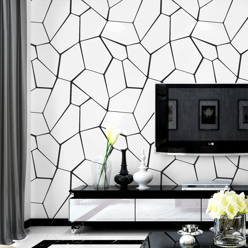 Dining Room Wallpaper with Black and White Geometries and Lines, 33'L x 20.5"W, Non-Pasted Black-White Clearhalo 'Wall Decor' 'Wallpaper' 893385