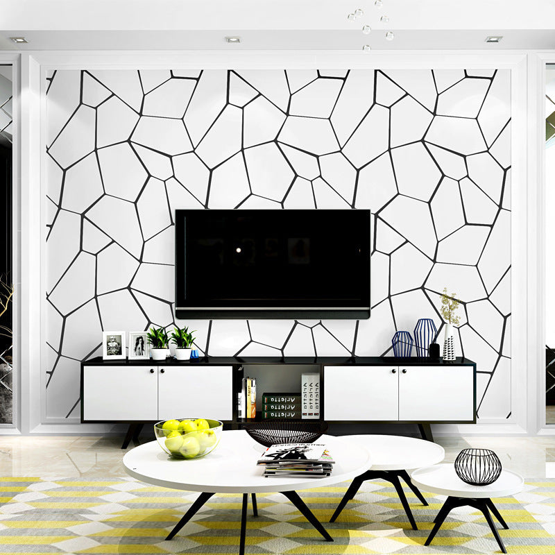 Dining Room Wallpaper with Black and White Geometries and Lines, 33'L x 20.5"W, Non-Pasted Clearhalo 'Wall Decor' 'Wallpaper' 893386