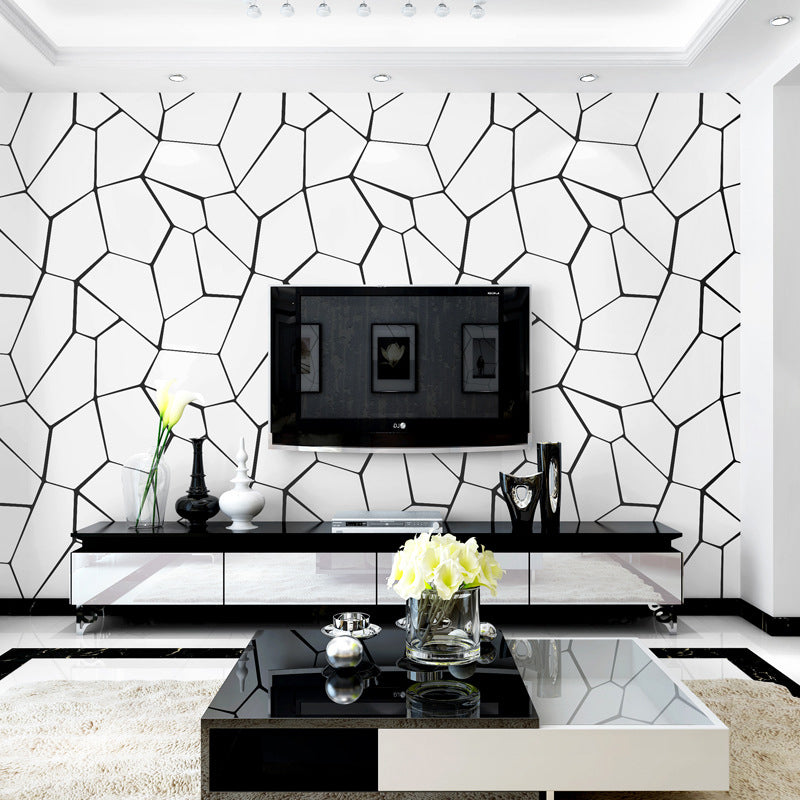Dining Room Wallpaper with Black and White Geometries and Lines, 33'L x 20.5"W, Non-Pasted Clearhalo 'Wall Decor' 'Wallpaper' 893387