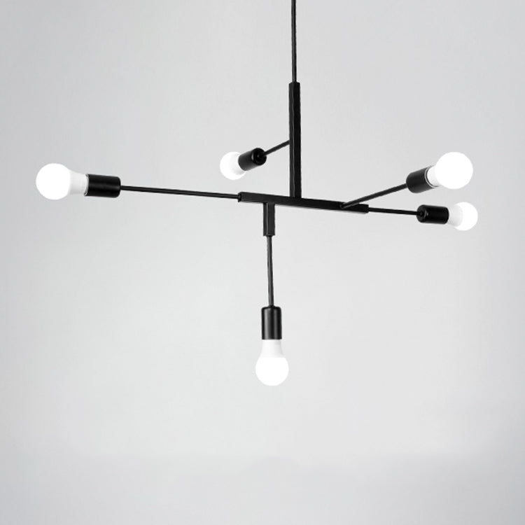 Black Exposed Bulb Hanging Chandelier Industrial Style Iron 5-Light Living Room Pendant Lighting Black Clearhalo 'Ceiling Lights' 'Chandeliers' 'Modern Chandeliers' 'Modern' Lighting' 89360