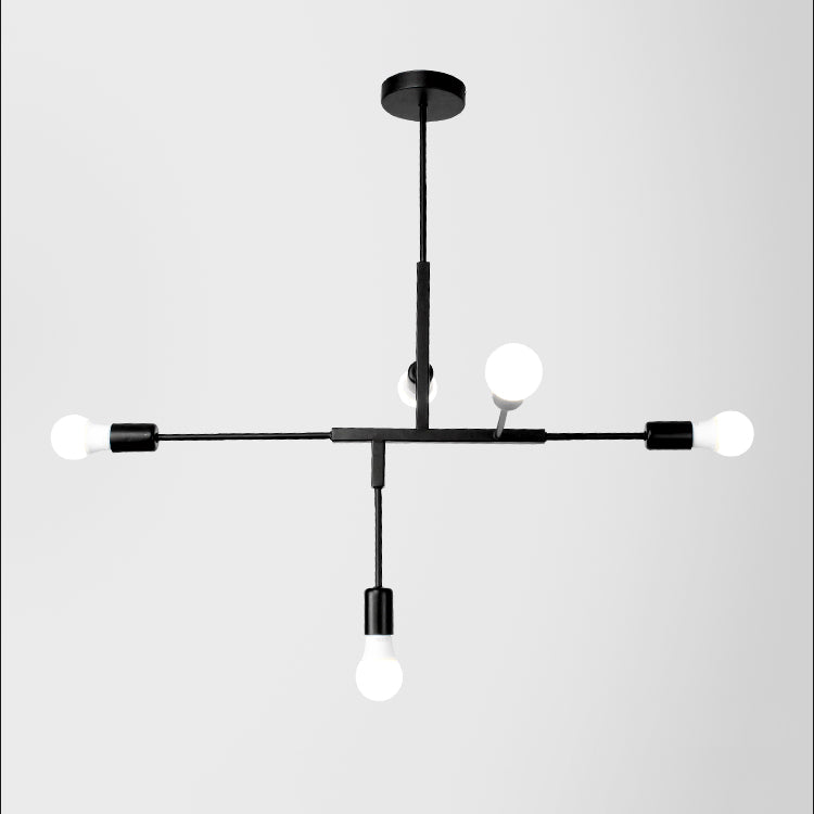 Black Exposed Bulb Hanging Chandelier Industrial Style Iron 5-Light Living Room Pendant Lighting Clearhalo 'Ceiling Lights' 'Chandeliers' 'Modern Chandeliers' 'Modern' Lighting' 89361