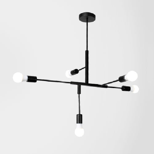 Black Exposed Bulb Hanging Chandelier Industrial Style Iron 5-Light Living Room Pendant Lighting Clearhalo 'Ceiling Lights' 'Chandeliers' 'Modern Chandeliers' 'Modern' Lighting' 89362