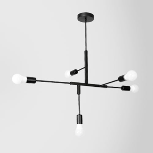 Black Exposed Bulb Hanging Chandelier Industrial Style Iron 5-Light Living Room Pendant Lighting Clearhalo 'Ceiling Lights' 'Chandeliers' 'Modern Chandeliers' 'Modern' Lighting' 89363