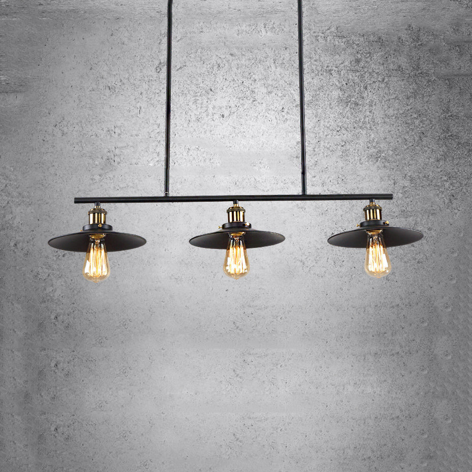 3 Lights Island Pendant Light with Round Shade Metal Industrial Vintage Indoor Island Lighting in Black Black Clearhalo 'Ceiling Lights' 'Island Lights' Lighting' 89367