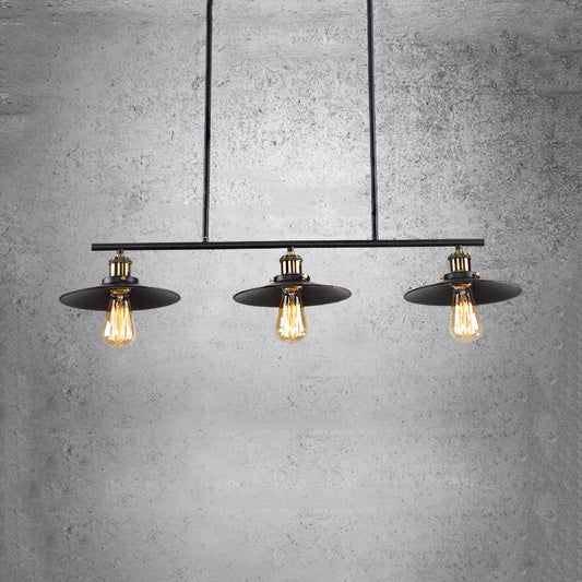 3 Lights Island Pendant Light with Round Shade Metal Industrial Vintage Indoor Island Lighting in Black Black Clearhalo 'Ceiling Lights' 'Island Lights' Lighting' 89367