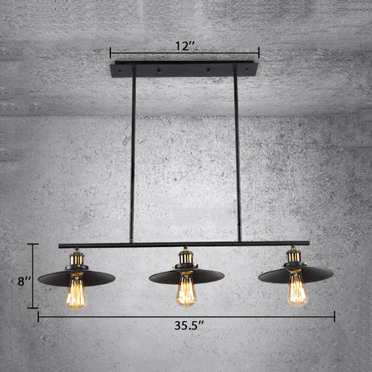 3 Lights Island Pendant Light with Round Shade Metal Industrial Vintage Indoor Island Lighting in Black Clearhalo 'Ceiling Lights' 'Island Lights' Lighting' 89368