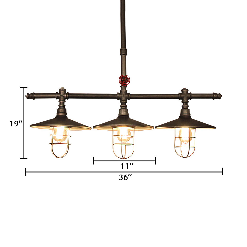 Coastal Caged Island Light Metal 3-Light Linear Pendant with Pipe over Island Clearhalo 'Ceiling Lights' 'Island Lights' Lighting' 89372