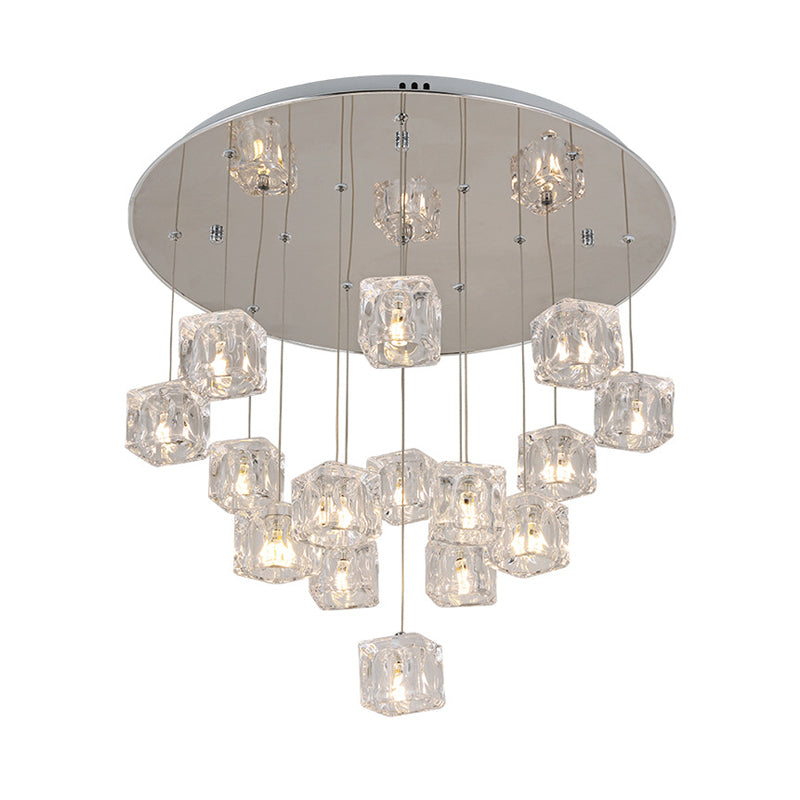 Clear Crystal Cube Multi-Pendant Modernist 15 Lights Silver LED Ceiling Suspension Lamp Clearhalo 'Ceiling Lights' 'Modern Pendants' 'Modern' 'Pendant Lights' 'Pendants' Lighting' 893832