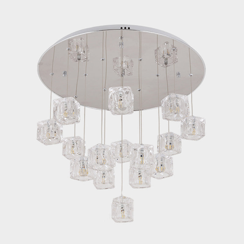 Clear Crystal Cube Multi-Pendant Modernist 15 Lights Silver LED Ceiling Suspension Lamp Clearhalo 'Ceiling Lights' 'Modern Pendants' 'Modern' 'Pendant Lights' 'Pendants' Lighting' 893833