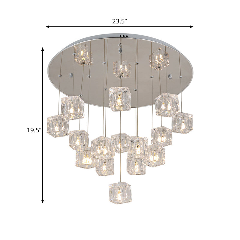 Clear Crystal Cube Multi-Pendant Modernist 15 Lights Silver LED Ceiling Suspension Lamp Clearhalo 'Ceiling Lights' 'Modern Pendants' 'Modern' 'Pendant Lights' 'Pendants' Lighting' 893834