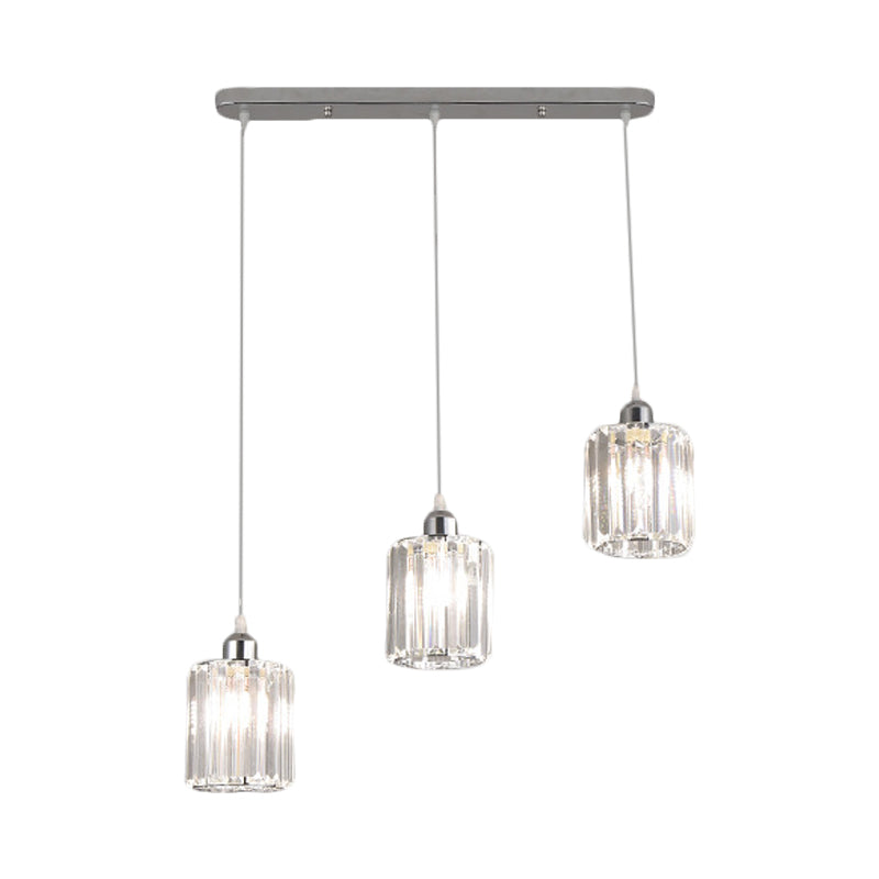 3-Light Restaurant Multi Light Ceiling Light Minimal Chrome Pendant with Cylinder Clear Crystal Shade Clearhalo 'Ceiling Lights' 'Modern Pendants' 'Modern' 'Pendant Lights' 'Pendants' Lighting' 893845