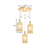 Crystal-Encrusted Cylinder Hanging Lighting Contemporary 3 Bulbs Gold Finish Multi Pendant Clearhalo 'Ceiling Lights' 'Modern Pendants' 'Modern' 'Pendant Lights' 'Pendants' Lighting' 893854