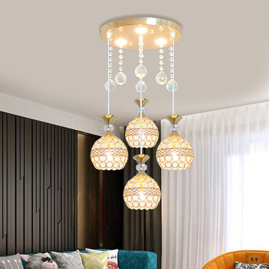 Globe Dining Room Multi-Pendant Crystal Encrusted 3-Bulb Modernism Hanging Ceiling Light in Gold Gold Clearhalo 'Ceiling Lights' 'Modern Pendants' 'Modern' 'Pendant Lights' 'Pendants' Lighting' 893855