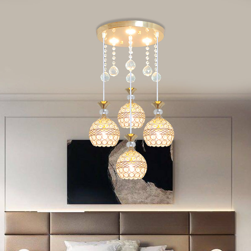 Globe Dining Room Multi-Pendant Crystal Encrusted 3-Bulb Modernism Hanging Ceiling Light in Gold Clearhalo 'Ceiling Lights' 'Modern Pendants' 'Modern' 'Pendant Lights' 'Pendants' Lighting' 893856