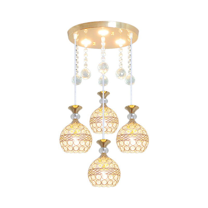 Globe Dining Room Multi-Pendant Crystal Encrusted 3-Bulb Modernism Hanging Ceiling Light in Gold Clearhalo 'Ceiling Lights' 'Modern Pendants' 'Modern' 'Pendant Lights' 'Pendants' Lighting' 893857