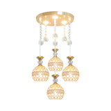 Globe Dining Room Multi-Pendant Crystal Encrusted 3-Bulb Modernism Hanging Ceiling Light in Gold Clearhalo 'Ceiling Lights' 'Modern Pendants' 'Modern' 'Pendant Lights' 'Pendants' Lighting' 893857