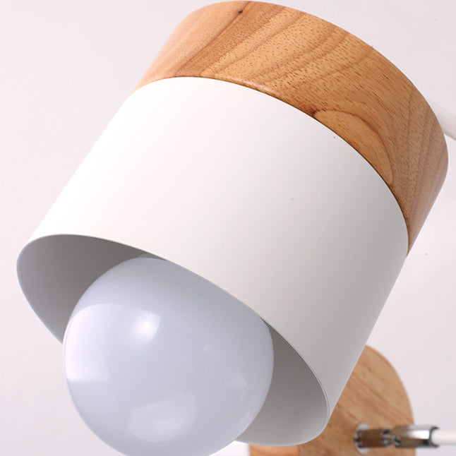 Metal Cylindrical Ceiling Lighting Nordic Style 3 Heads Living Room Semi Flush Chandelier with Wooden Cap in White Clearhalo 'Ceiling Lights' 'Close To Ceiling Lights' 'Close to ceiling' 'Semi-flushmount' Lighting' 89406