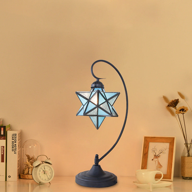 Black Pentagram Nightstand Light Baroque 1 Head Pink/Yellow/Dark Blue Glass Night Table Lamp for Bedside Clearhalo 'Lamps' 'Table Lamps' Lighting' 894173