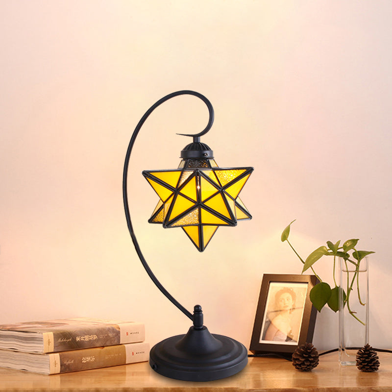 Black Pentagram Nightstand Light Baroque 1 Head Pink/Yellow/Dark Blue Glass Night Table Lamp for Bedside Yellow Clearhalo 'Lamps' 'Table Lamps' Lighting' 894179