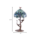 Dragonfly Stained Art Glass Night Light Victorian 1 Head Coffee Nightstand Lamp with Domed Shade and Bird Deco Clearhalo 'Lamps' 'Table Lamps' Lighting' 894206