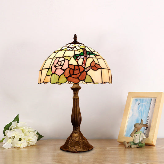 Bronze Domed Nightstand Lighting Victorian 1 Light Hand Cut Glass Night Light with Rose Pattern Clearhalo 'Lamps' 'Table Lamps' Lighting' 894224