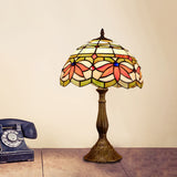 1 Head Dome Table Lamp Baroque Style Yellow/Green/Orange Stained Glass Nightstand Lamp with Leaf/Flower Pattern Clearhalo 'Lamps' 'Table Lamps' Lighting' 894241