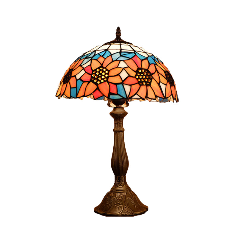 Baroque Bowl Shade Table Light 1-Bulb Hand Cut Glass Sunflower Patterned Nightstand Lighting in Yellow/Orange Clearhalo 'Lamps' 'Table Lamps' Lighting' 894305