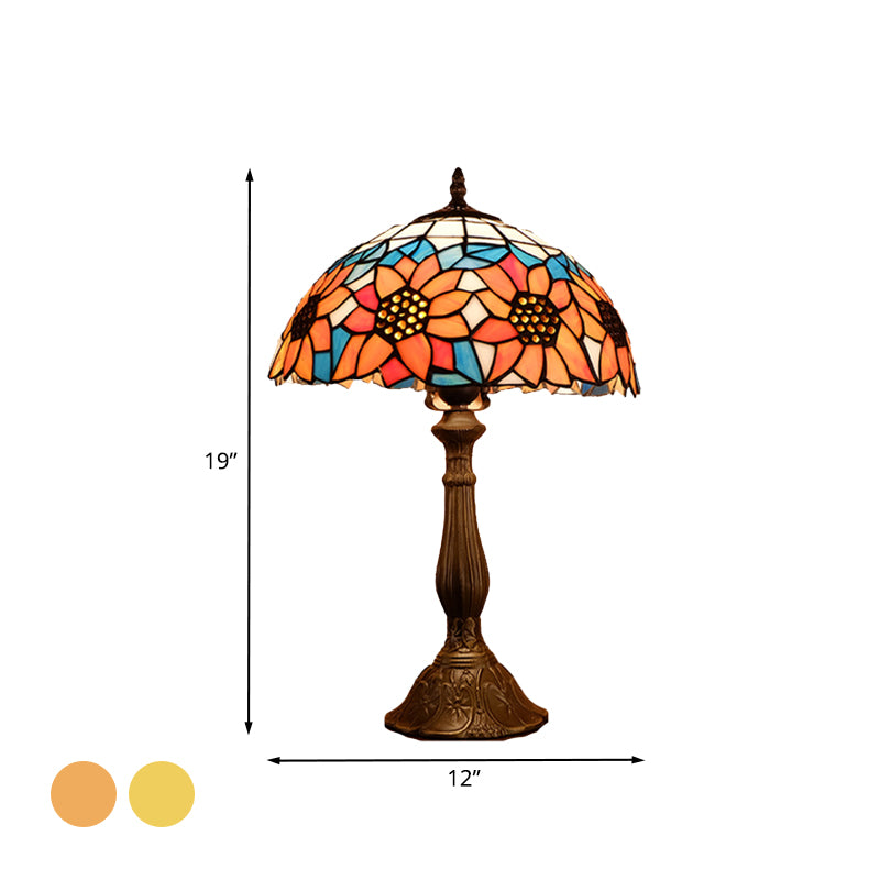 Baroque Bowl Shade Table Light 1-Bulb Hand Cut Glass Sunflower Patterned Nightstand Lighting in Yellow/Orange Clearhalo 'Lamps' 'Table Lamps' Lighting' 894306