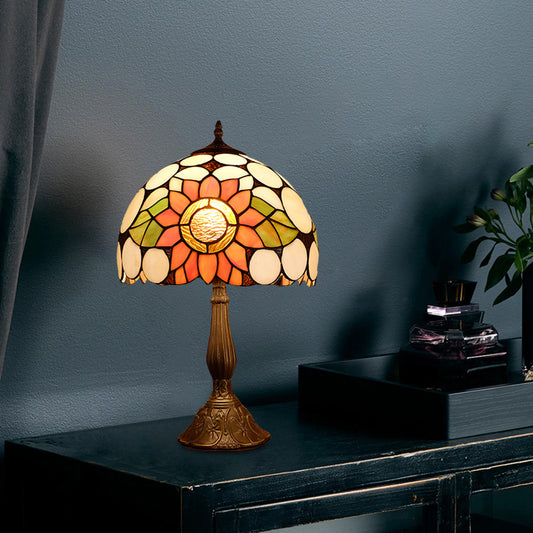 Bronze 1-Head Night Lighting Mediterranean Hand Cut Glass Domed Shade Nightstand Lamp with Sunflower Pattern Clearhalo 'Lamps' 'Table Lamps' Lighting' 894312