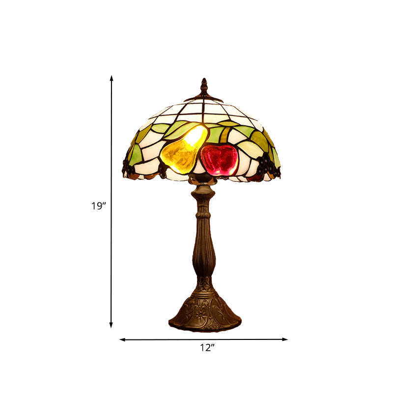 Bowl Shade Night Light Tiffany Stained Glass 1 Light Bronze Finish Table Lamp with Fruit Pattern Clearhalo 'Lamps' 'Table Lamps' Lighting' 894322