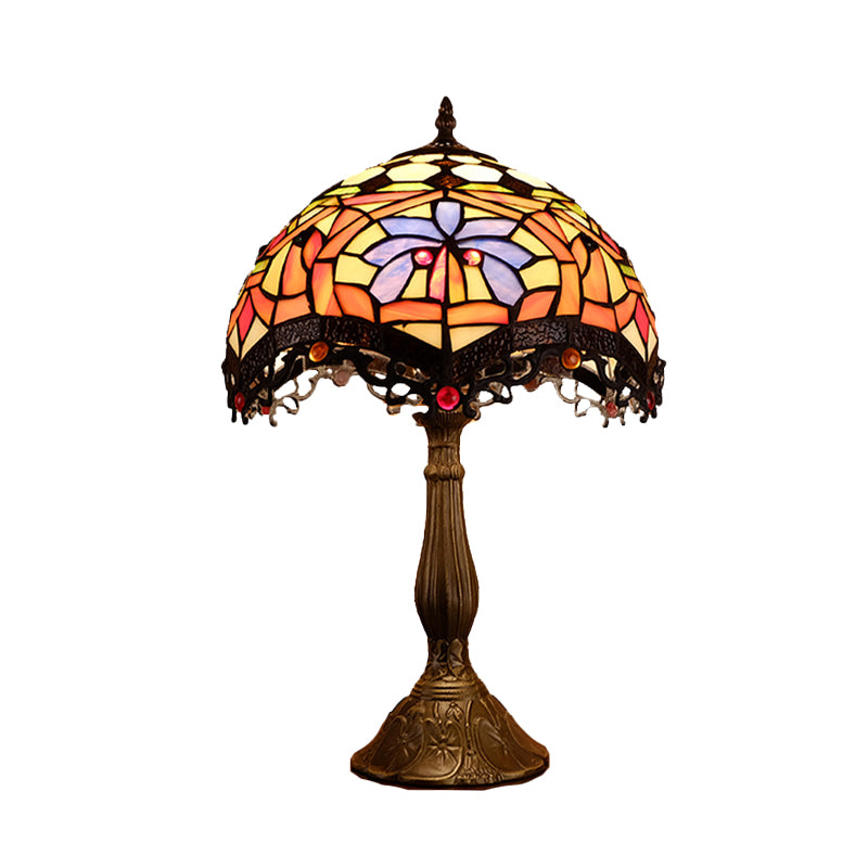 Scalloped Night Table Lamp 1 Head Hand Cut Glass Tiffany Style Nightstand Light in Bronze Clearhalo 'Lamps' 'Table Lamps' Lighting' 894337